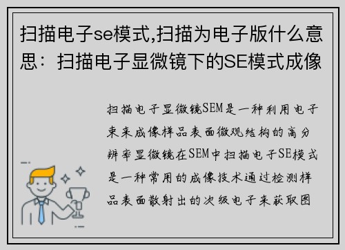 扫描电子se模式,扫描为电子版什么意思：扫描电子显微镜下的SE模式成像技术
